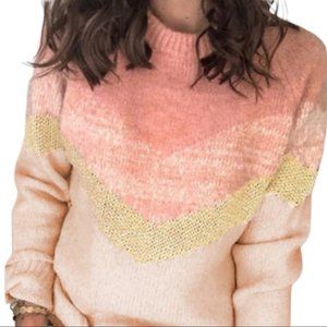 Retro Pink Metallic V Colorblock Sweater